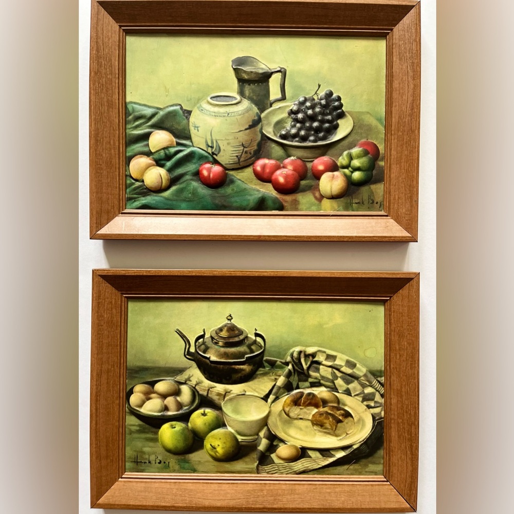 2 Pair of Henk Bos Still Life 3 Dimensional Framed Art Vintage 1960's